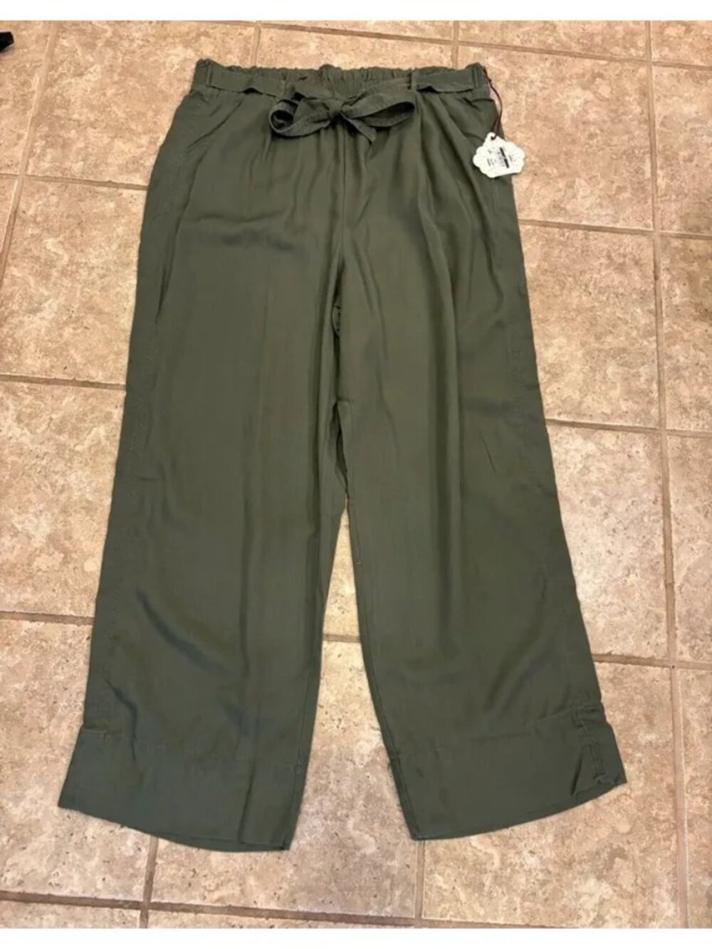 Knox Rose Womens Plus 1X High Rise Regular Fit Full Wide Leg Pants Olive Green